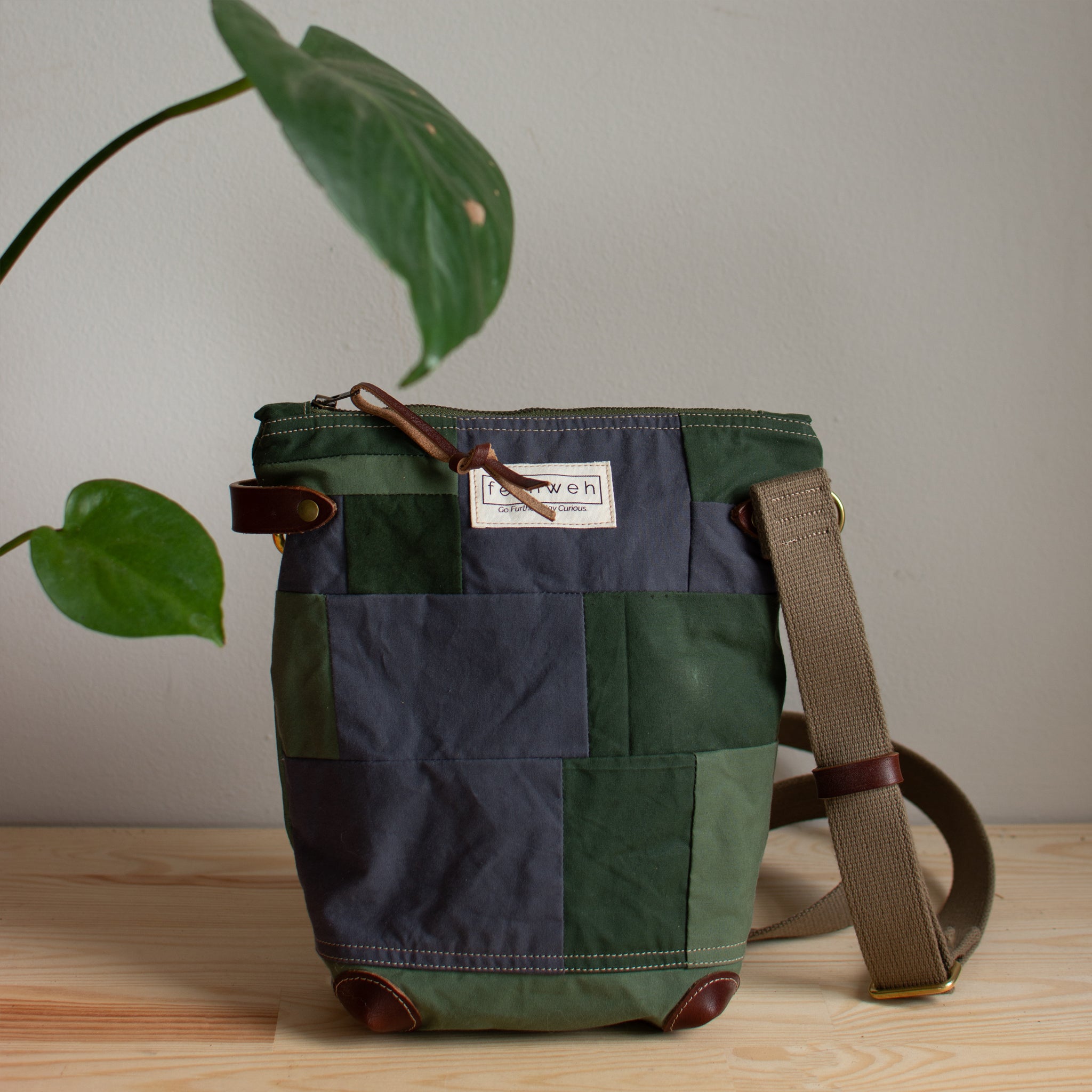 Zero Waste Patchwork Field Bag - Dark Grey/Green/Light Green - SECOND