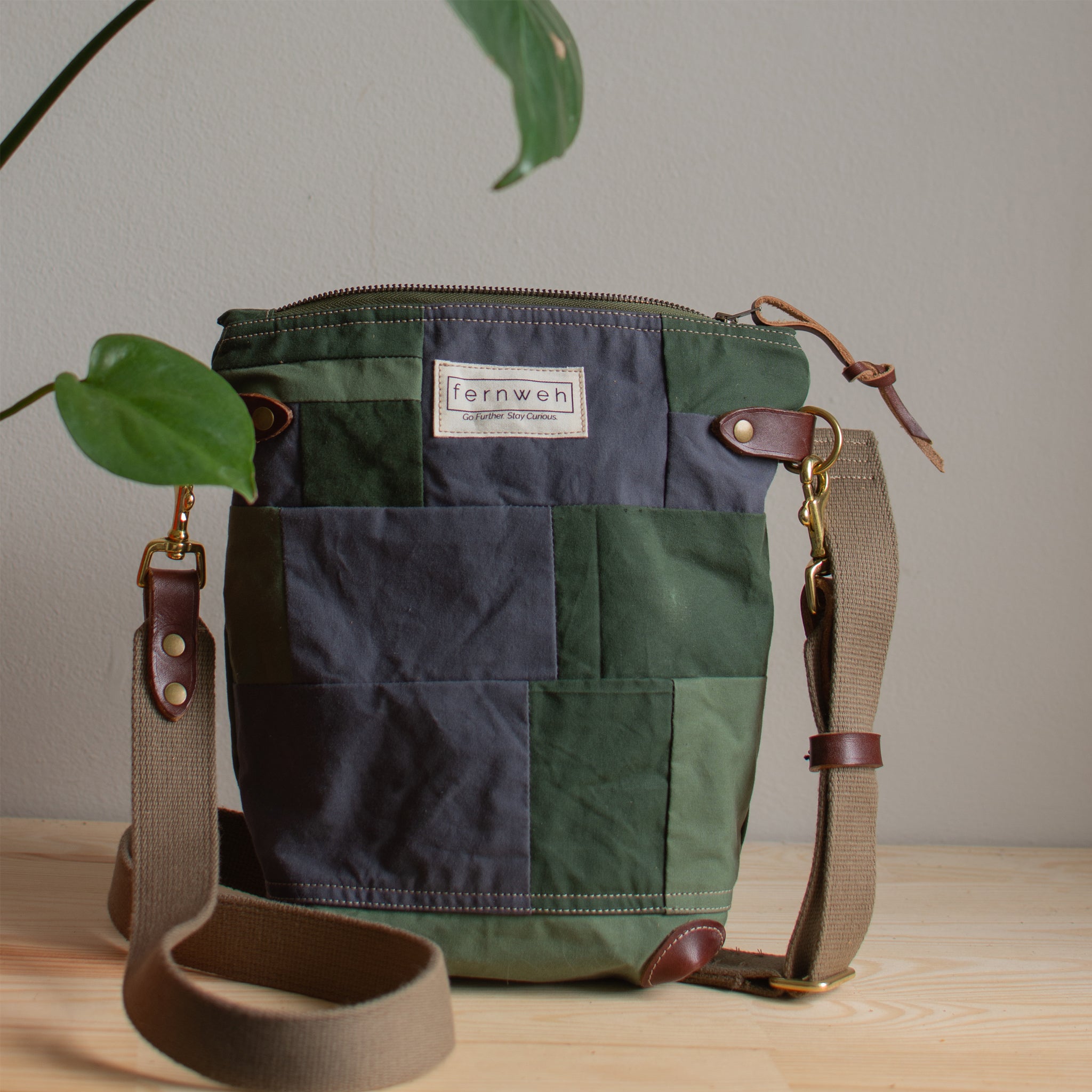 Zero Waste Patchwork Field Bag - Dark Grey/Green/Light Green - SECOND