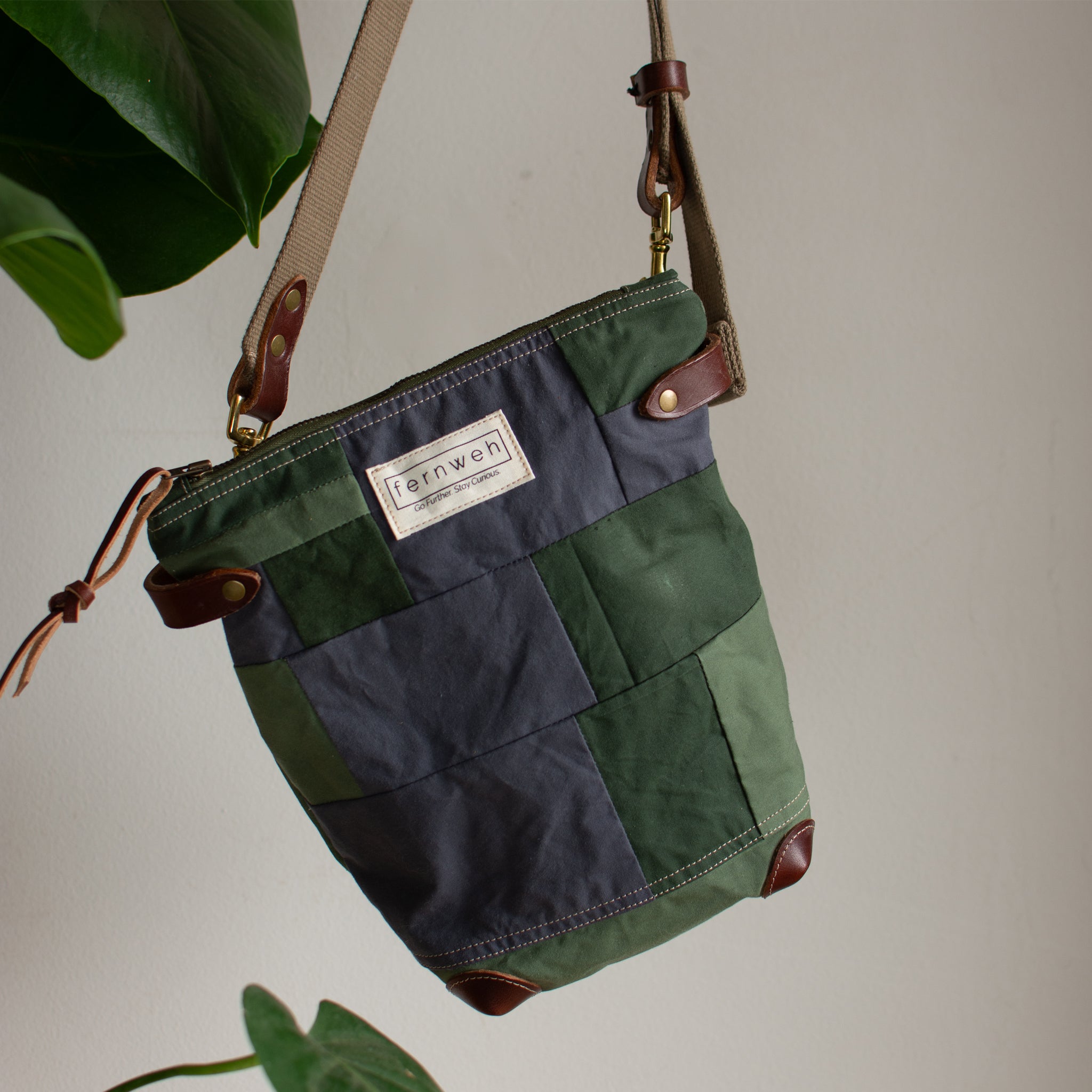 Zero Waste Patchwork Field Bag - Dark Grey/Green/Light Green - SECOND