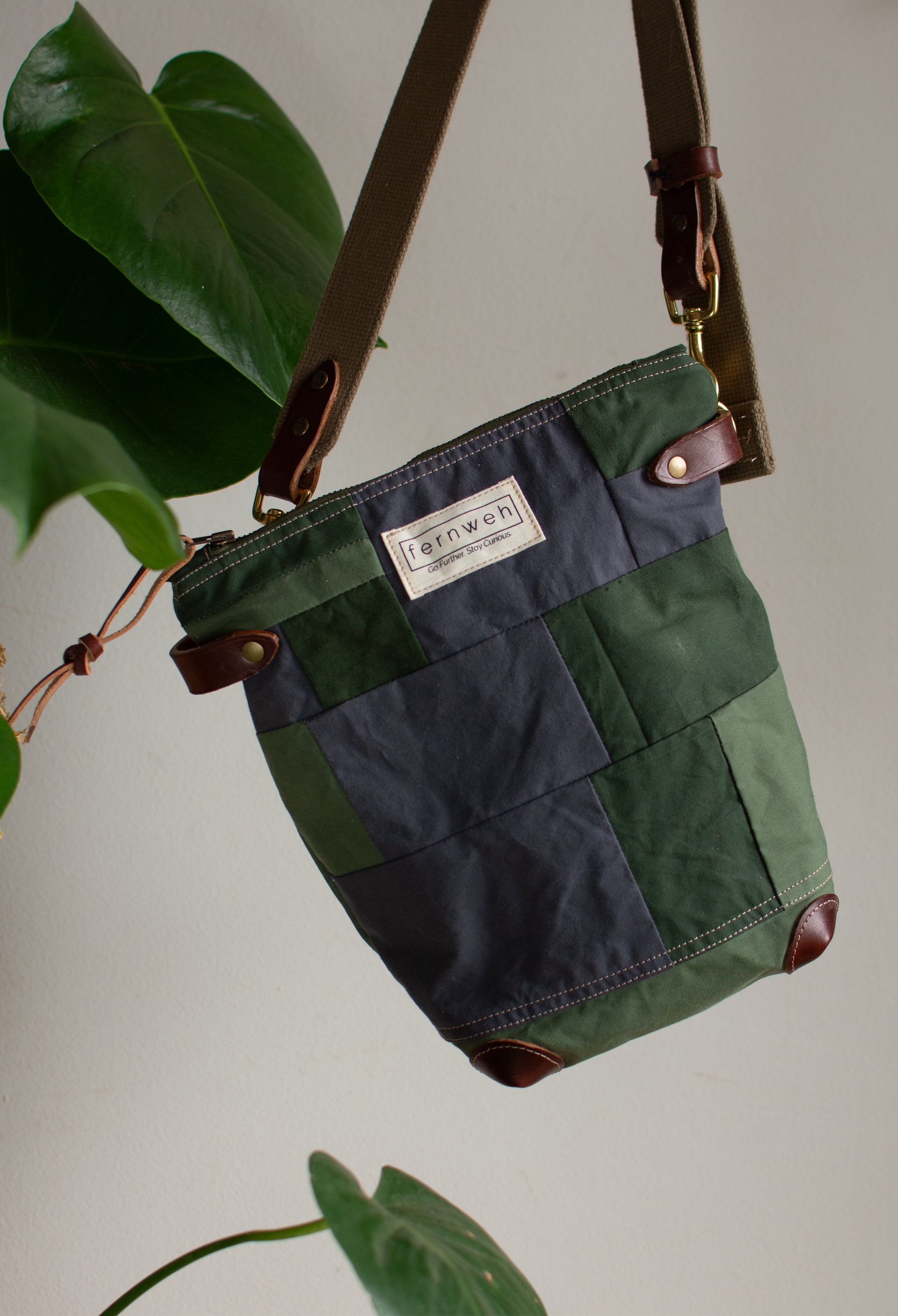 Zero Waste Patchwork Field Bag - Dark Grey/Green/Light Green - SECOND