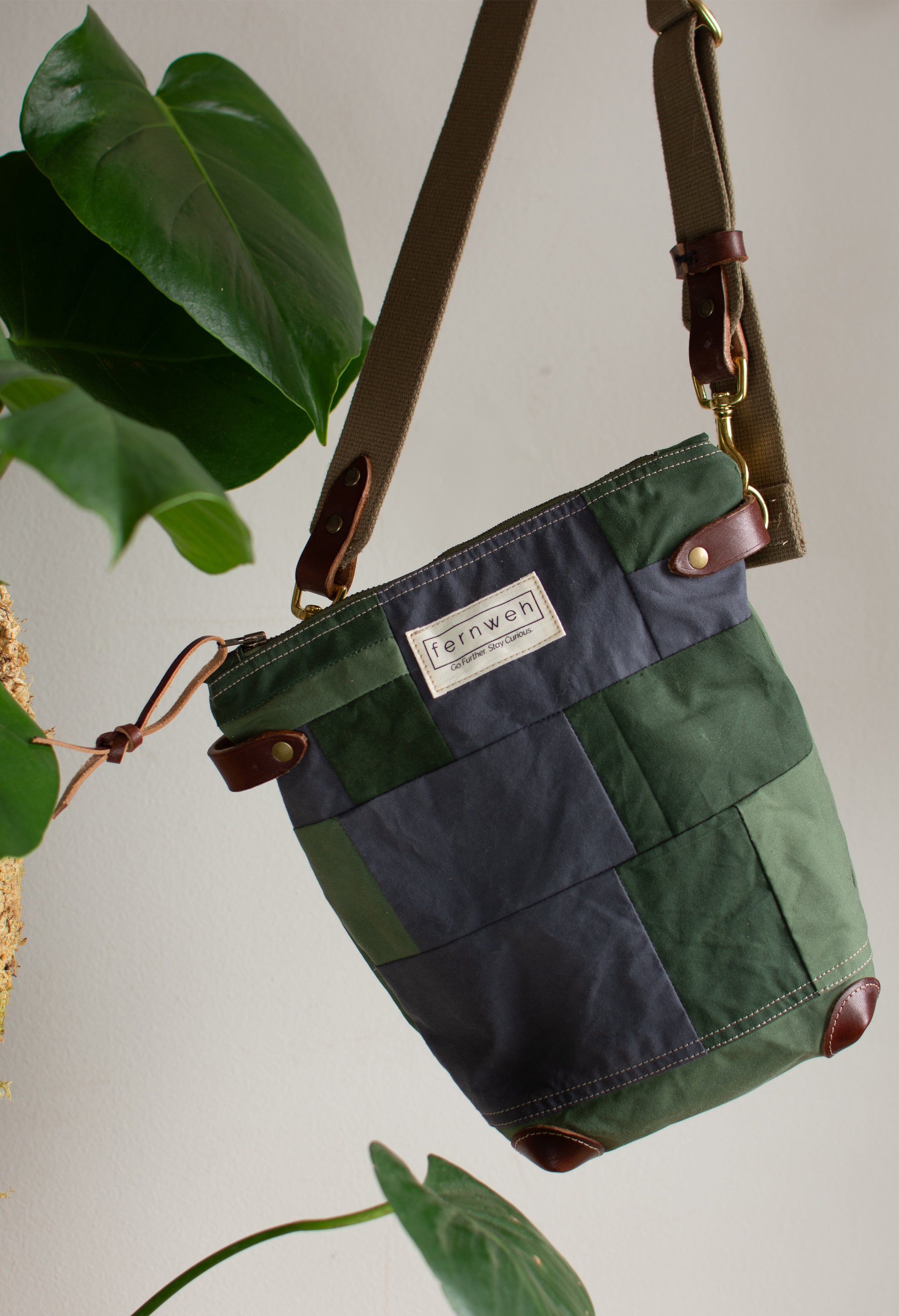 Zero Waste Patchwork Field Bag - Dark Grey/Green/Light Green - SECOND