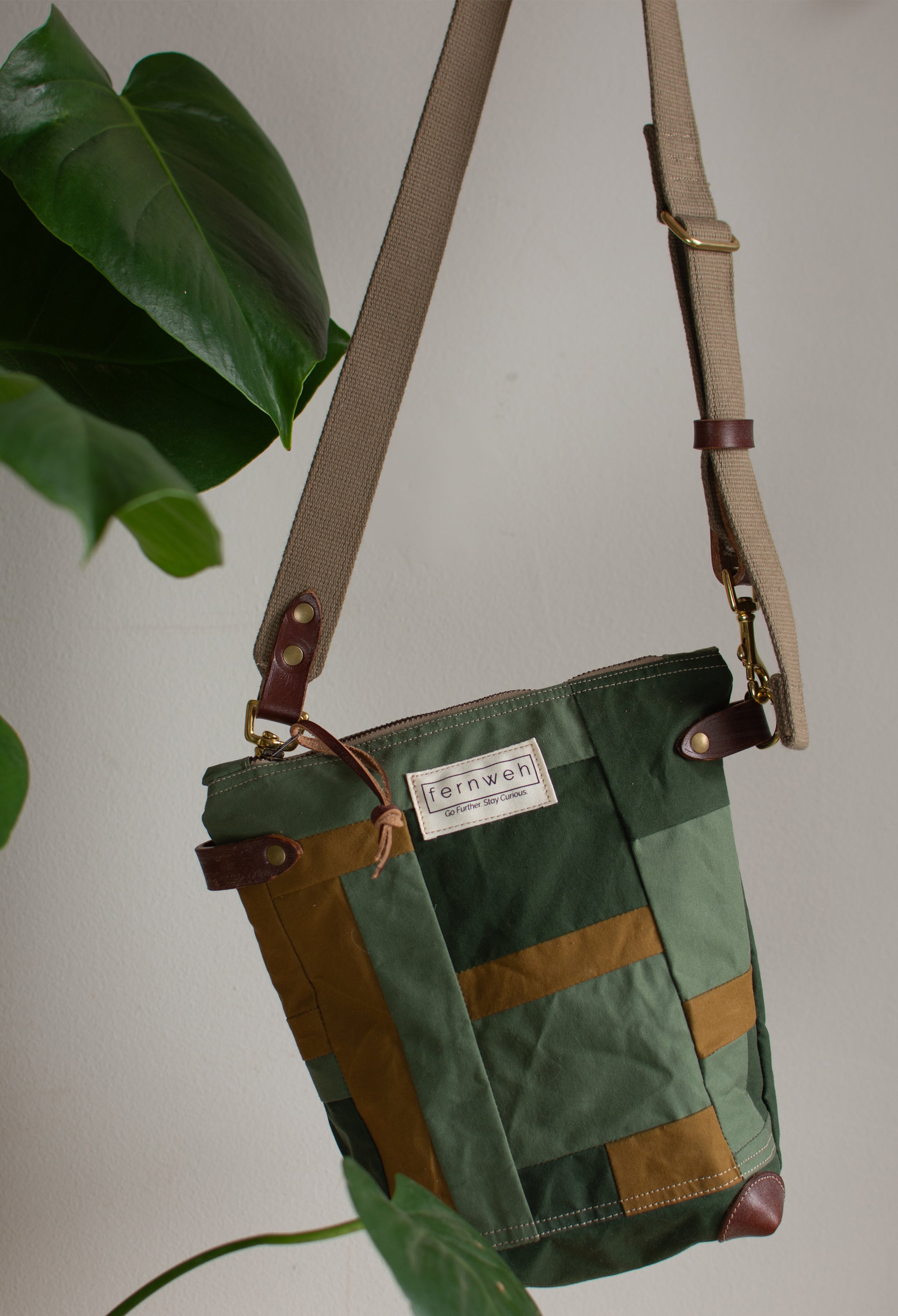 Zero Waste Patchwork Field Bag - Green/Ochre