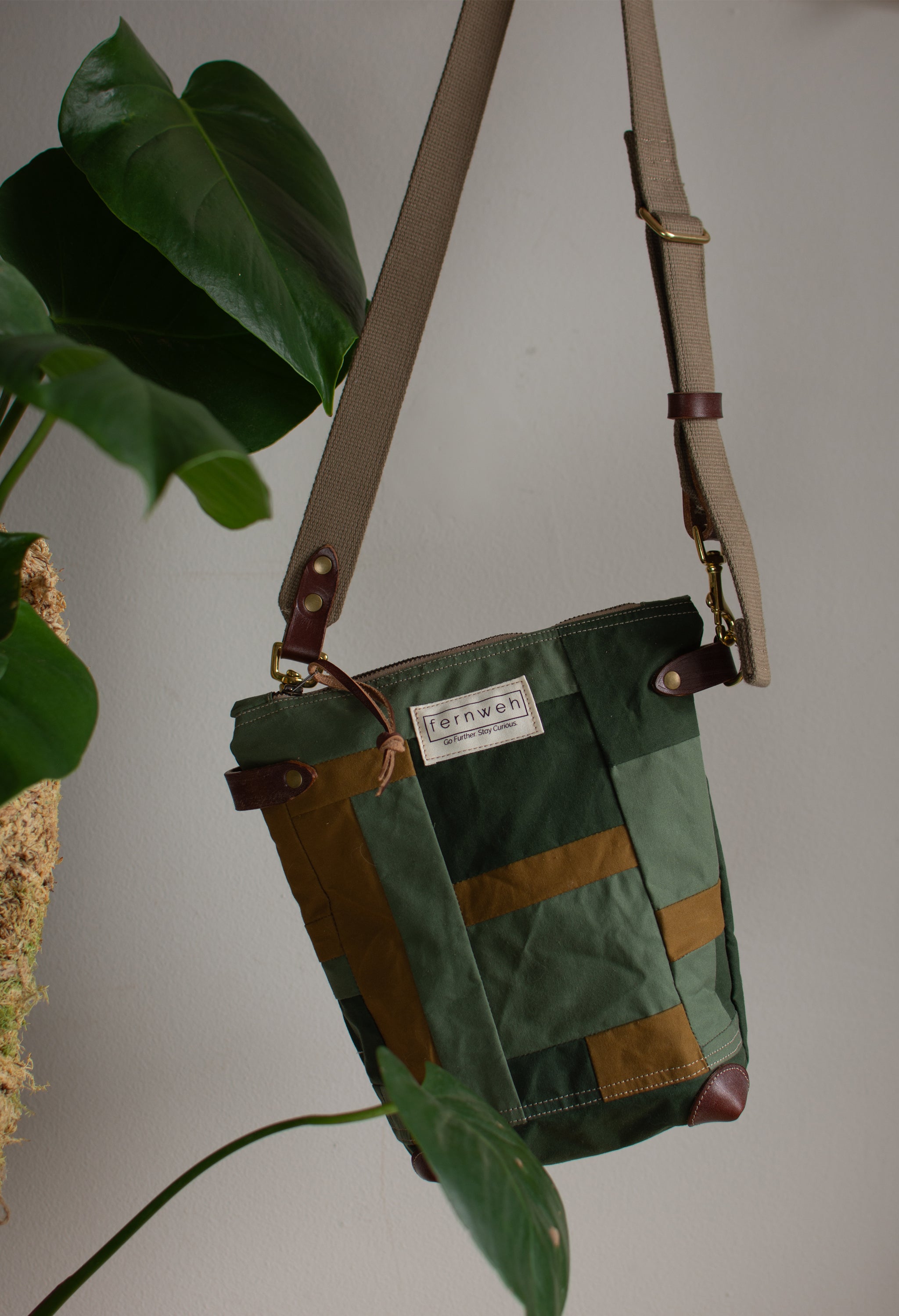 Zero Waste Patchwork Field Bag - Green/Ochre