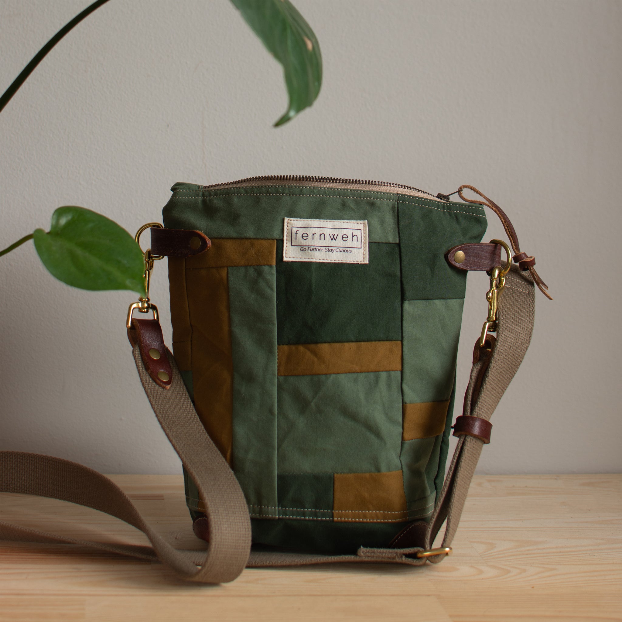 Zero Waste Patchwork Field Bag - Green/Ochre