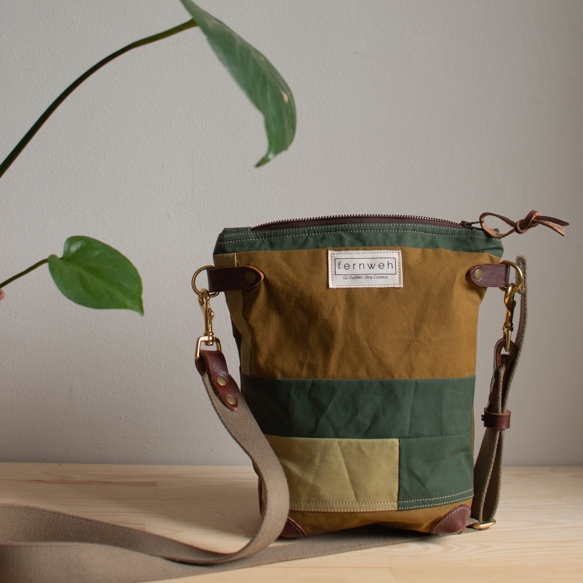 Zero Waste Patchwork Field Bag - Ochre/Green/Lichen