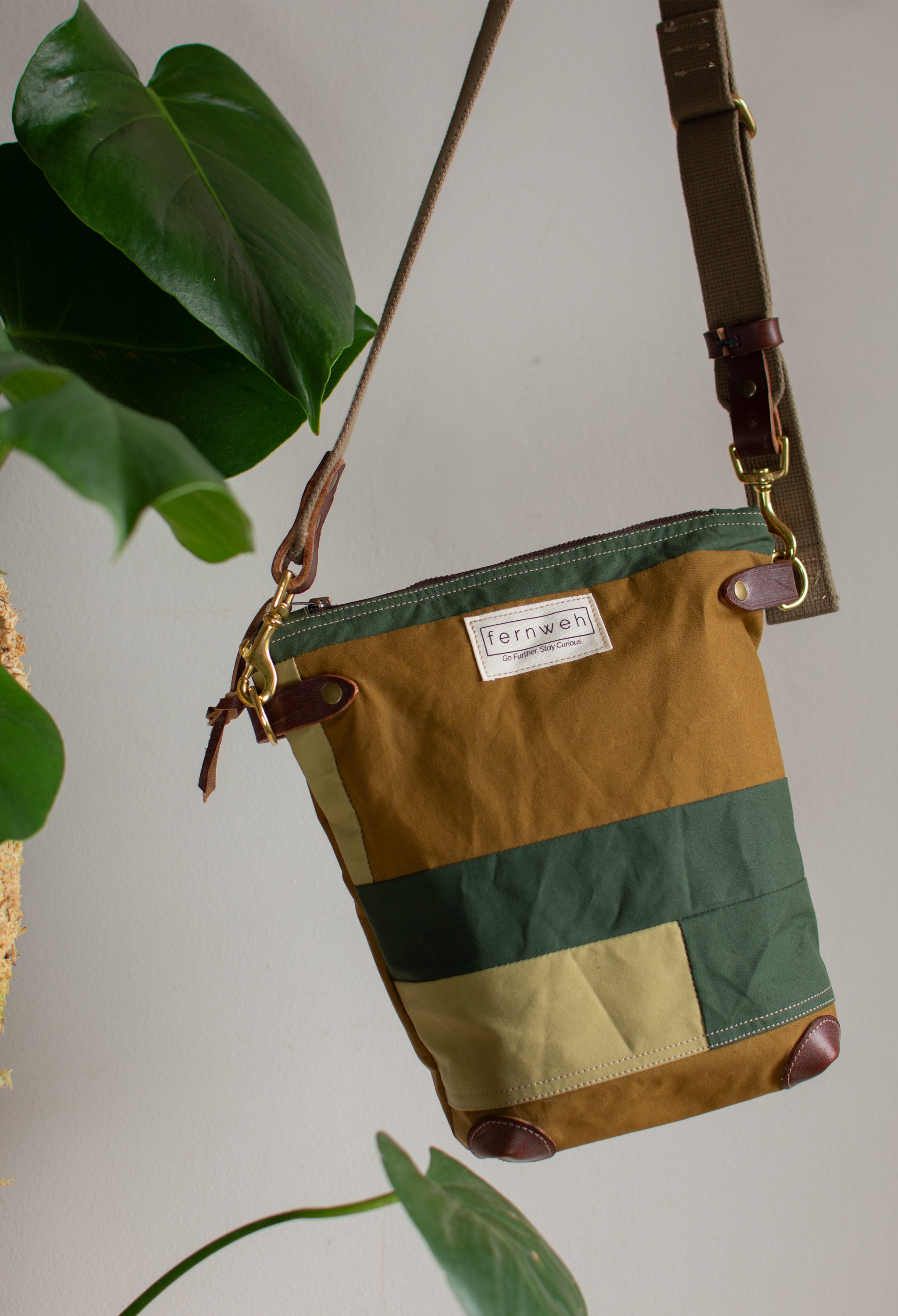 Zero Waste Patchwork Field Bag - Ochre/Green/Lichen