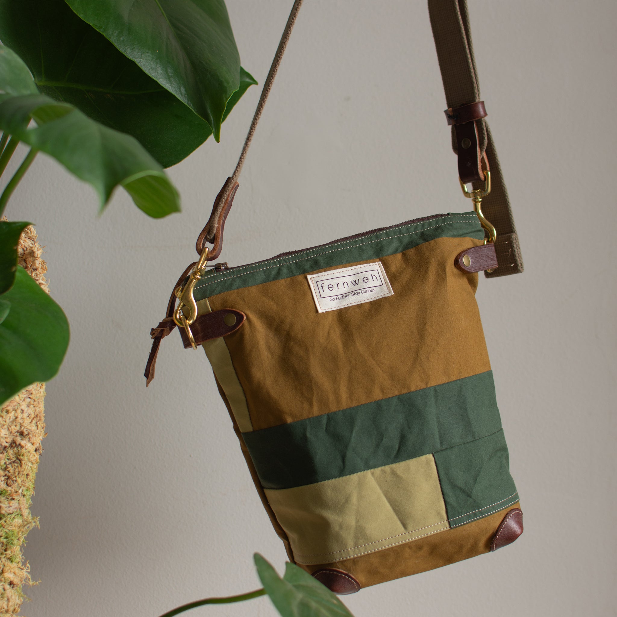 Zero Waste Patchwork Field Bag - Ochre/Green/Lichen