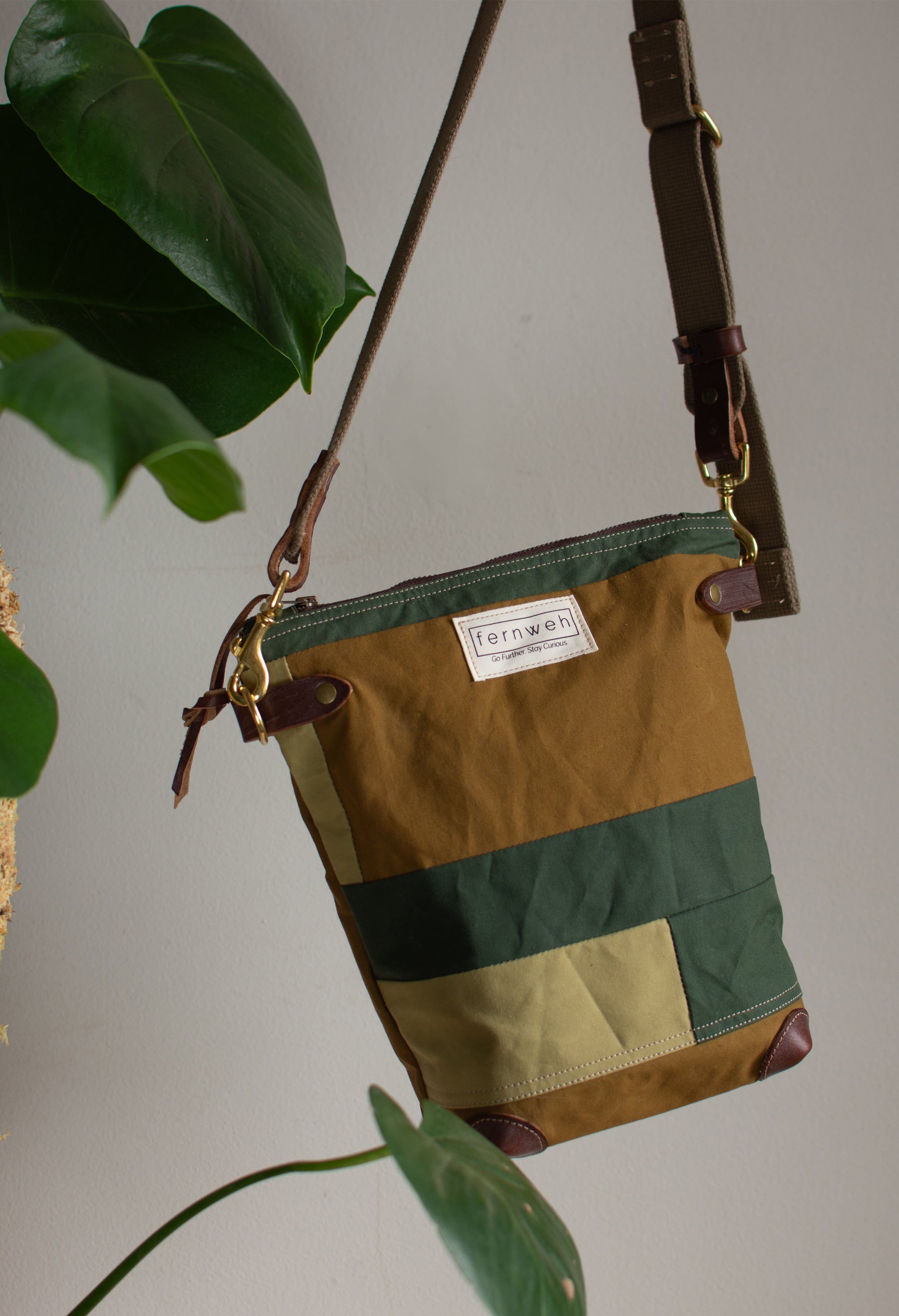 Zero Waste Patchwork Field Bag - Ochre/Green/Lichen