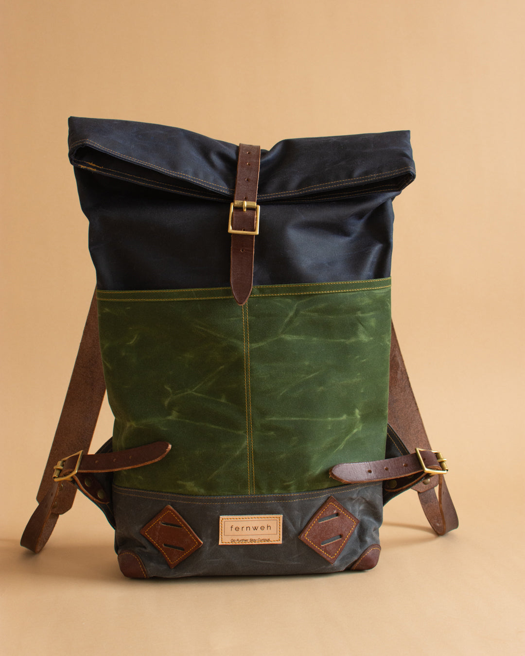 MUICK Waxed Canvas & Leather Rolltop Backpack - STORM/MOSS/SCREE