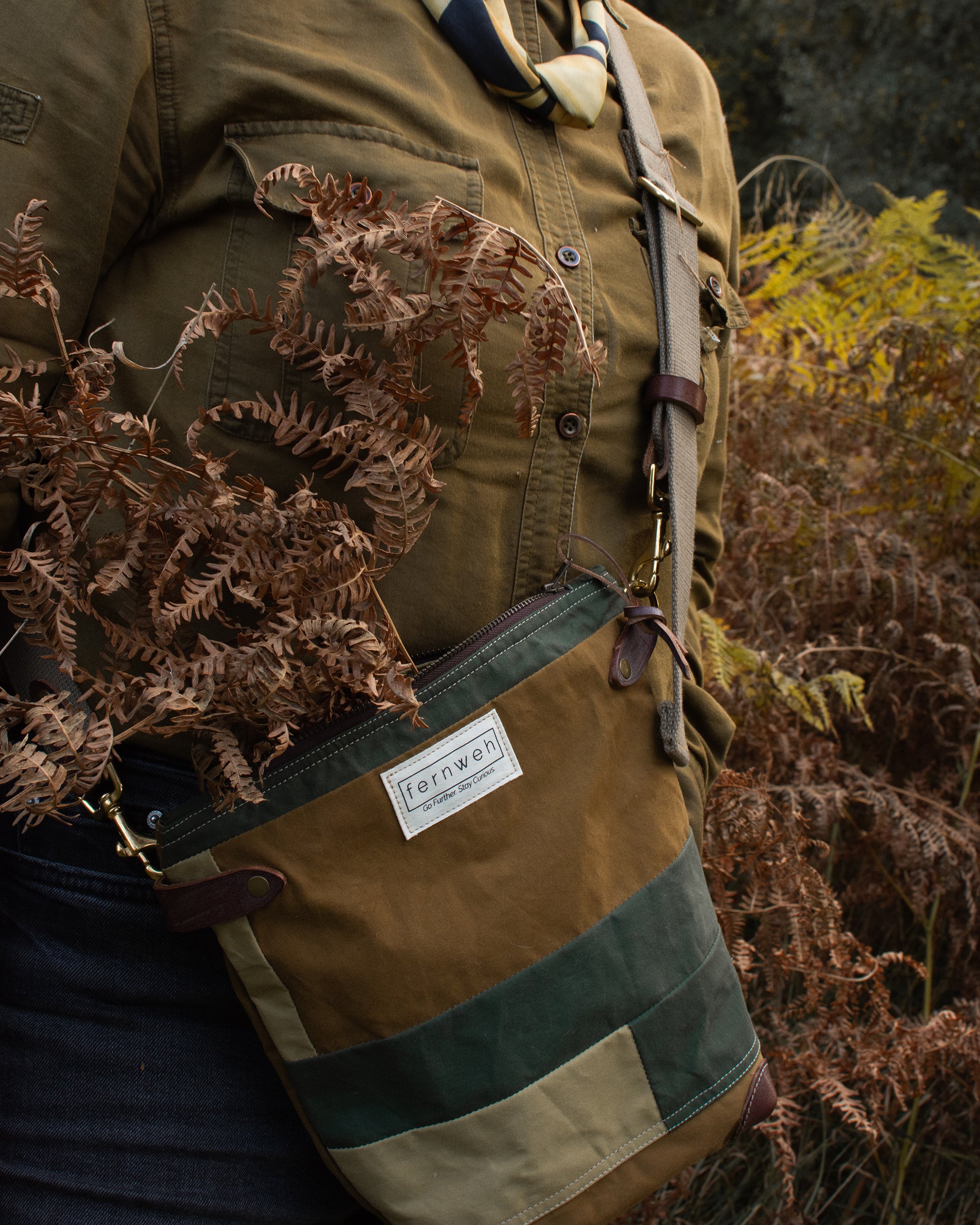 Zero Waste Patchwork Field Bag - Ochre/Green/Lichen