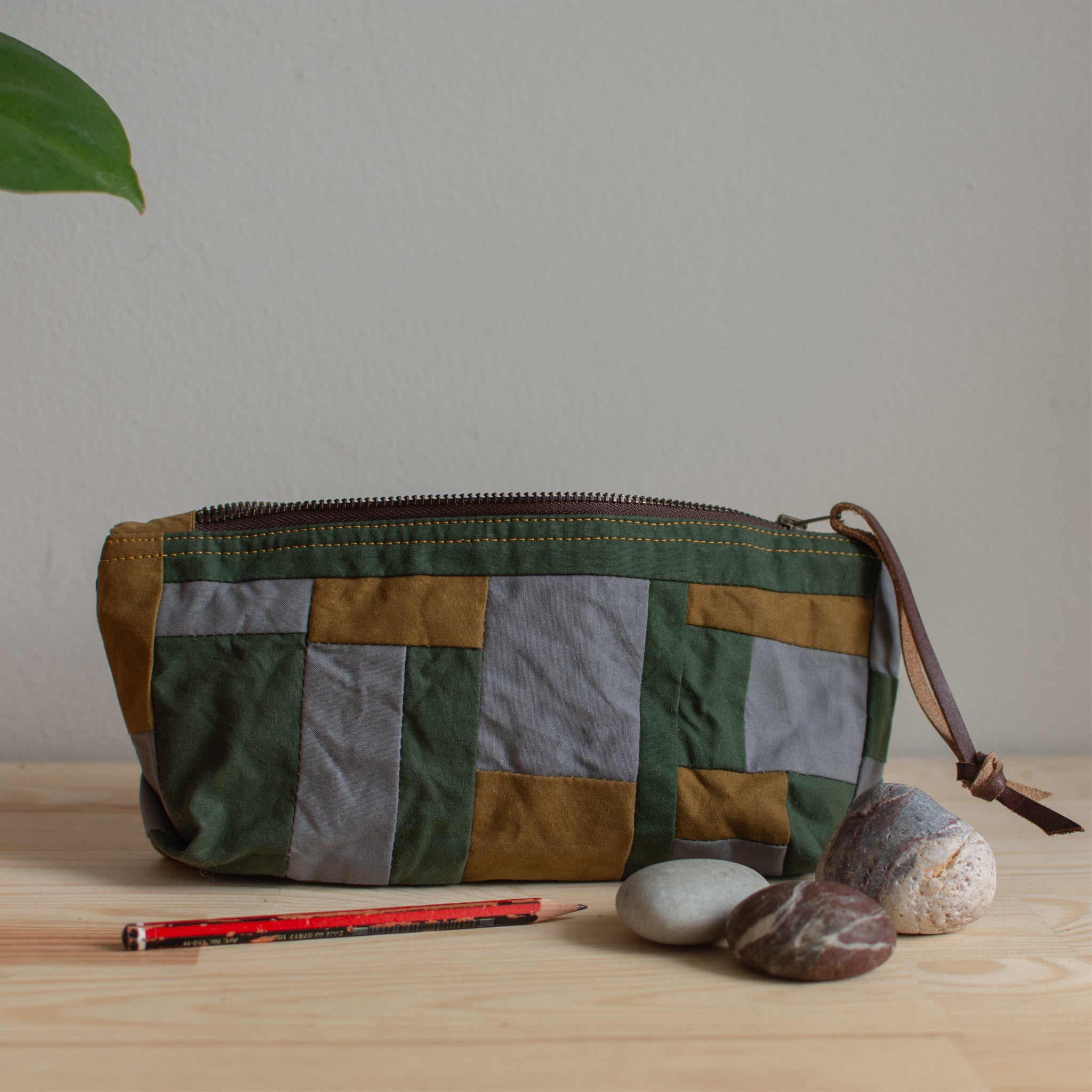 Zero Waste Pencil Pouch - Ochre/Grey/Green