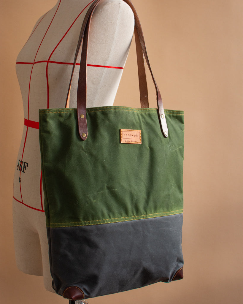 MORVEN Waxed Cotton Tote Bag - Moss/Scree